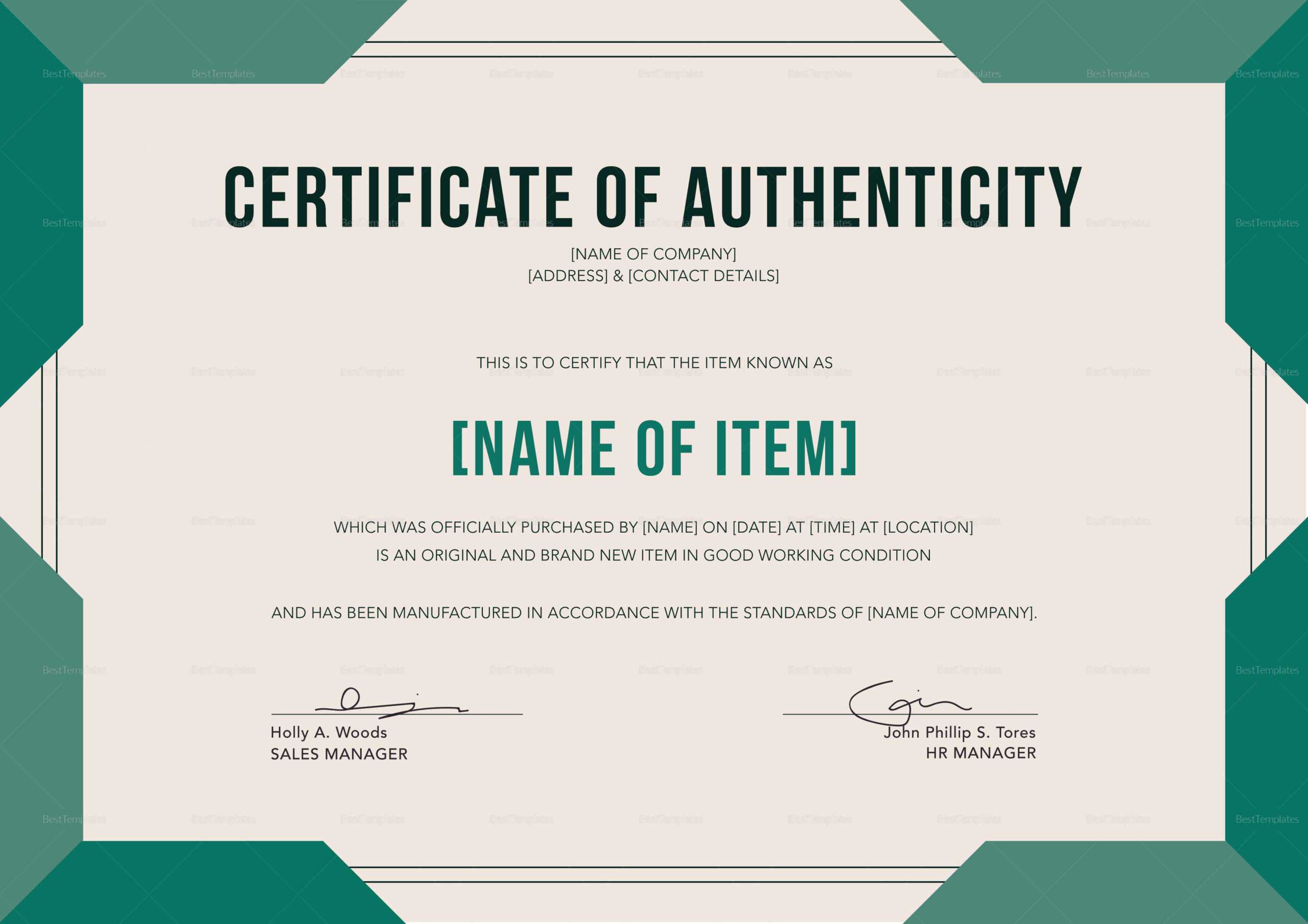 Elegant Certificate Of Authenticity Template In Sales Certificate Template