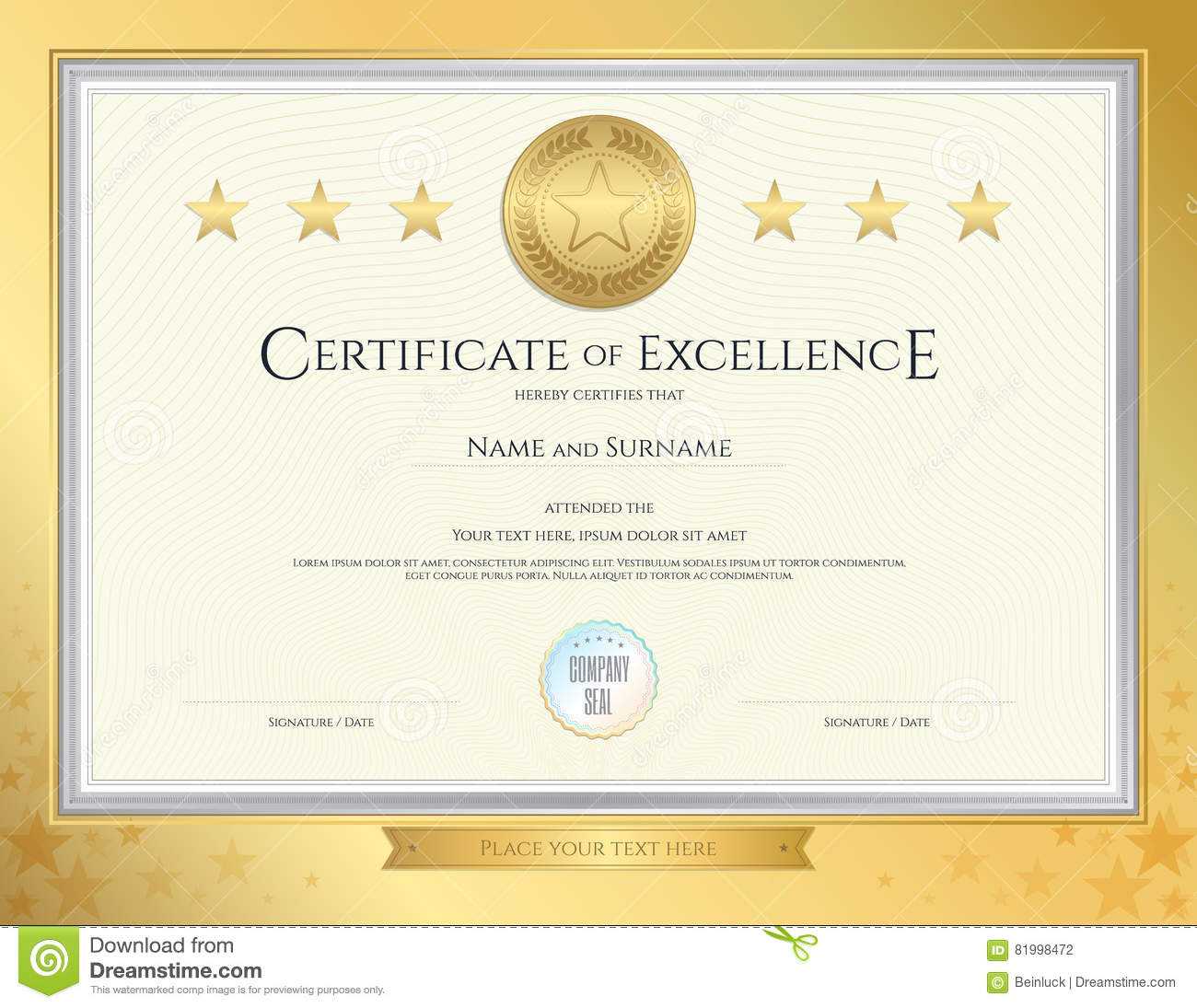 Elegant Certificate Template For Excellence, Achievement Inside Award Of Excellence Certificate Template