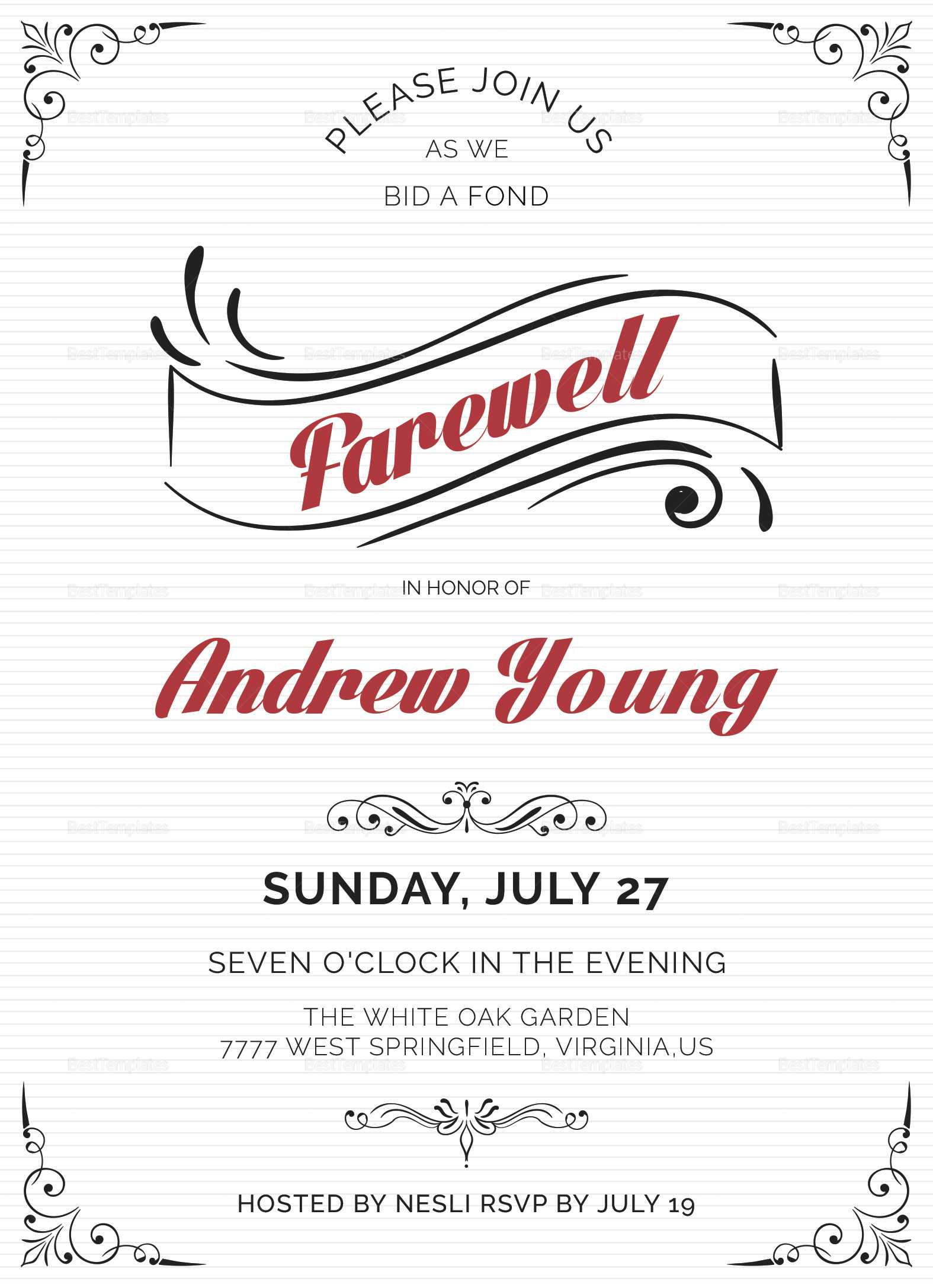 Elegant Farewell Party Invitation Template Within Farewell Invitation Card Template