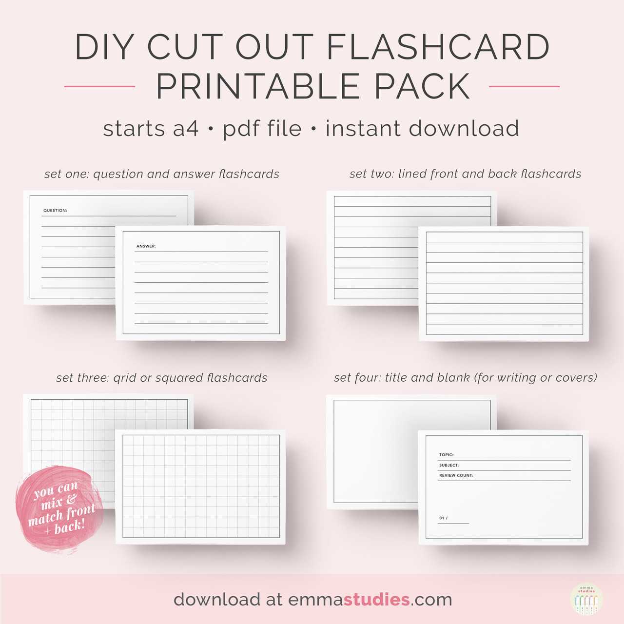Emma's Studyblr — Free Diy Flashcards Printable Pack I've For Free Printable Blank Flash Cards Template