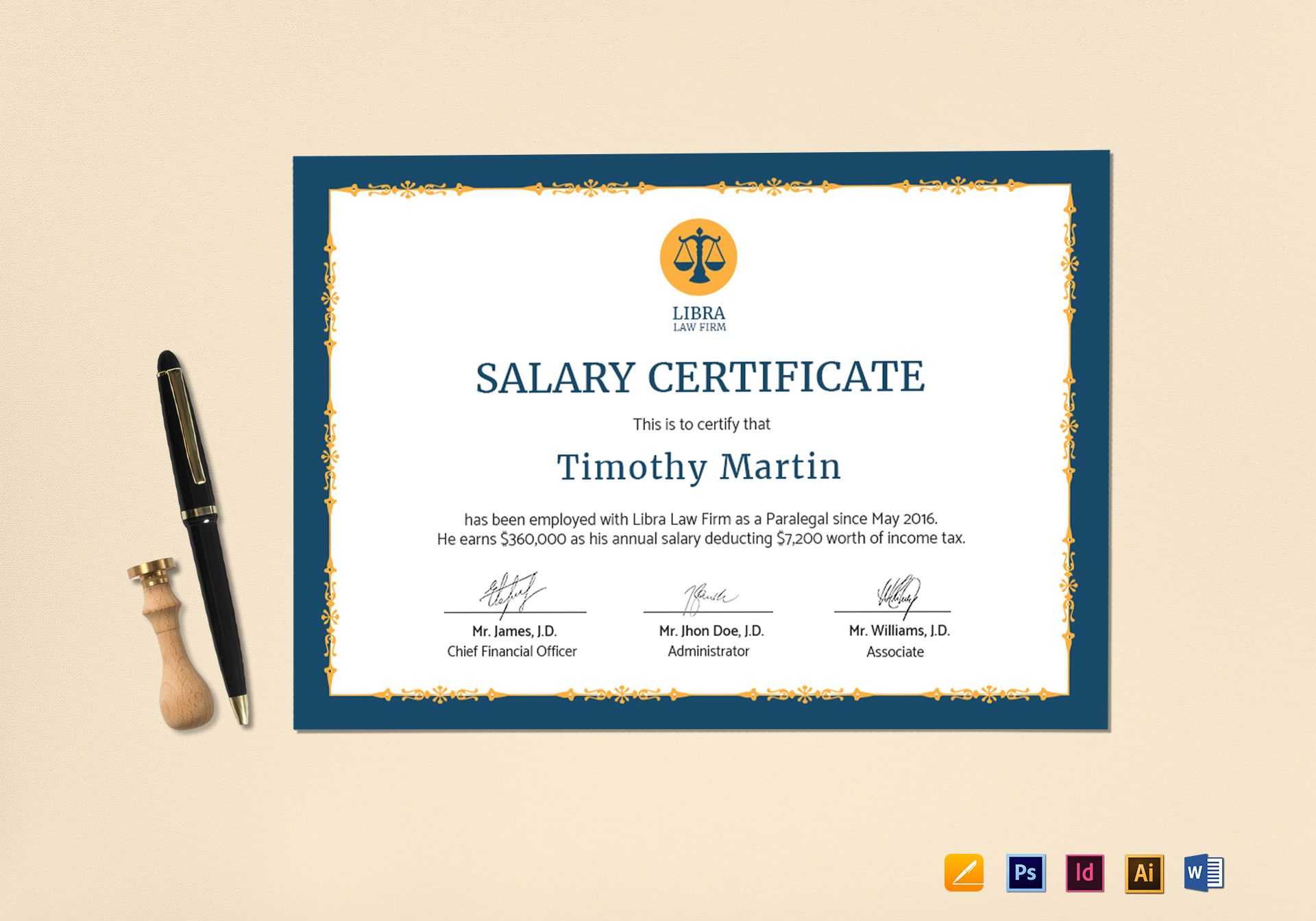Employee Salary Certificate Template With Regard To Indesign Certificate Template