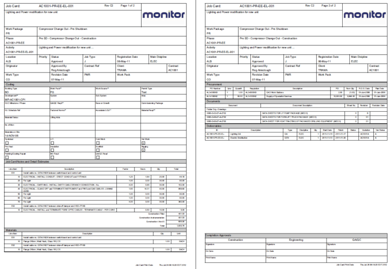 Sample Job Cards Templates