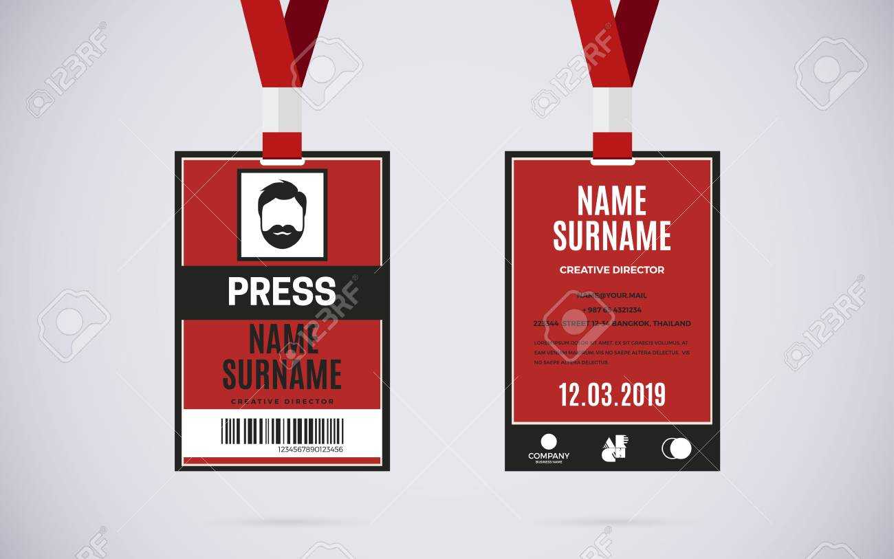 Event Press Id Card Set With Lanyard. Vector Design And Text.. Intended For Media Id Card Templates