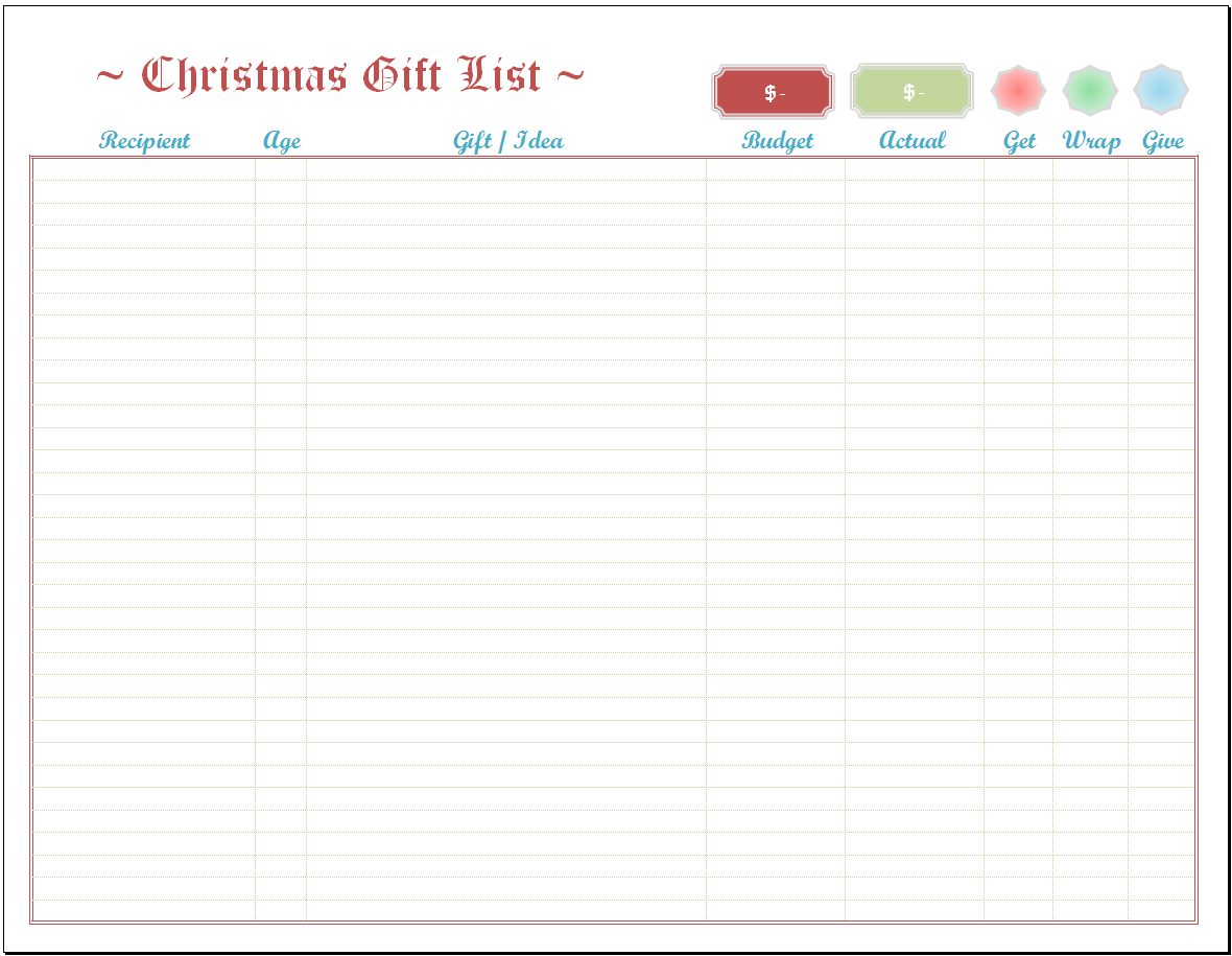 Excel Christmas List Template Pertaining To Christmas Card List Template