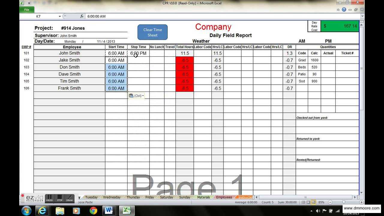Excel Time Sheet Template And Labor Tracking Tool Cpr Crew Within Cpr Card Template