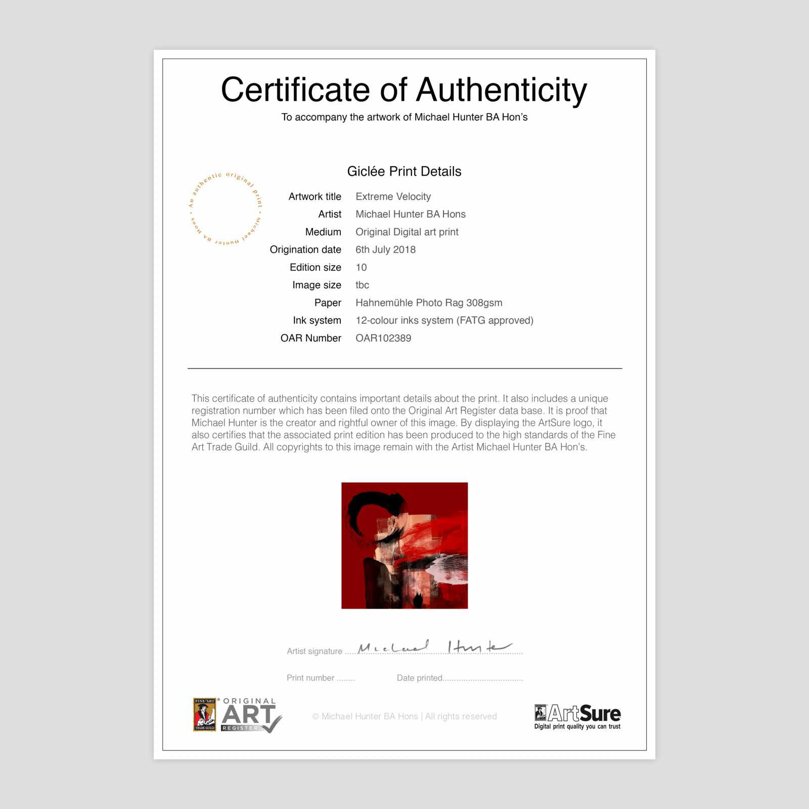Extreme Velocity With Photography Certificate Of Authenticity Template