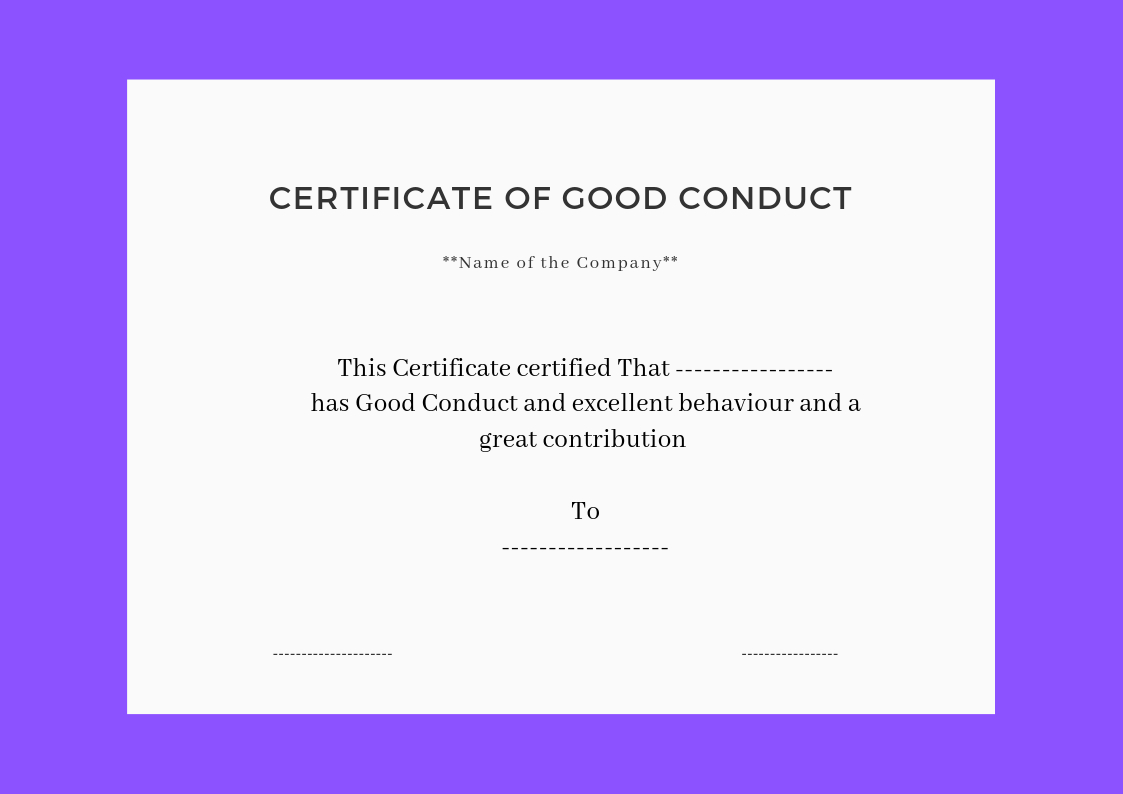 🥰 Free Printable Certificate Of Good Conduct Templates🥰 Inside Good Conduct Certificate Template