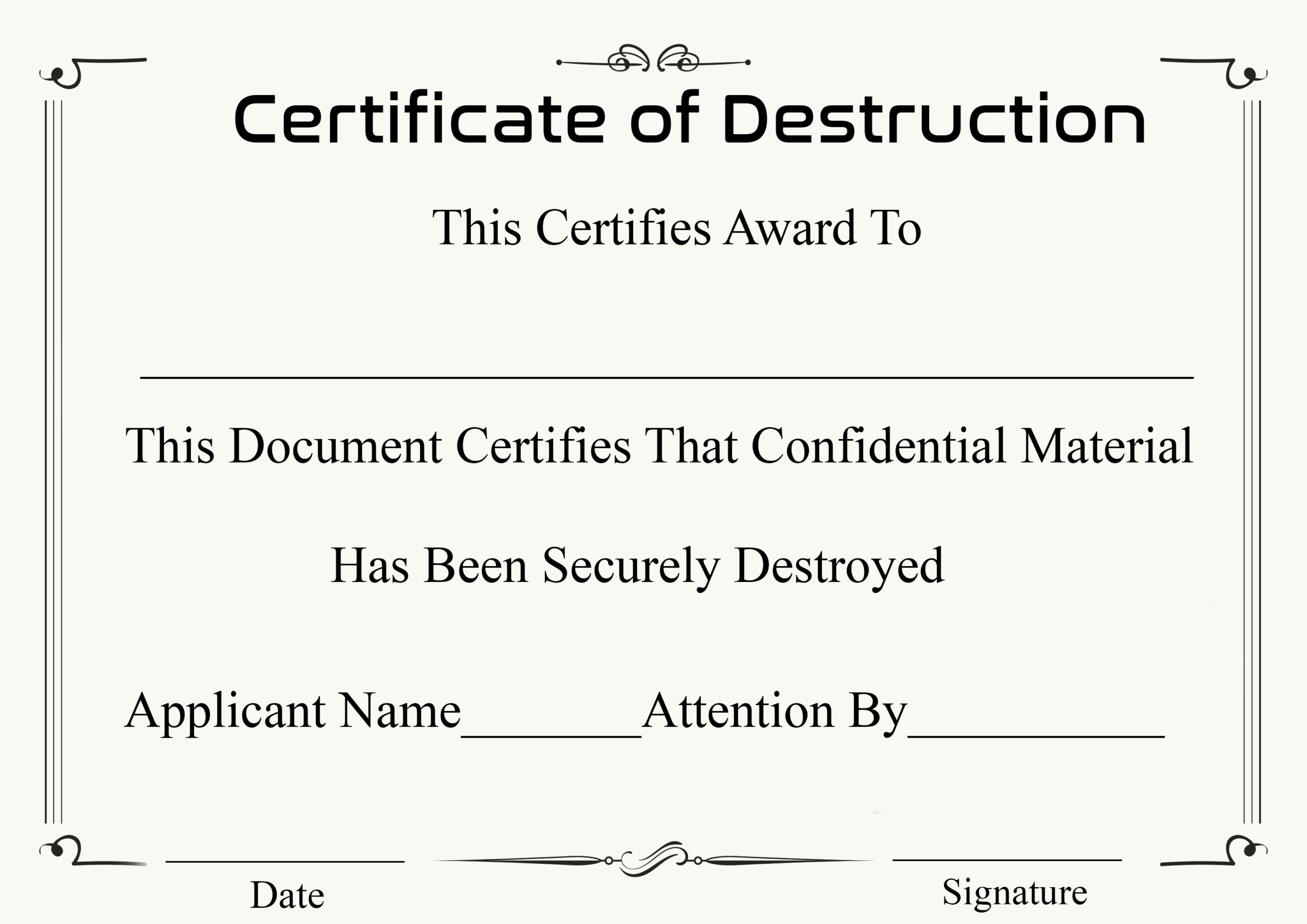 🥰5+ Free Certificate Of Destruction Sample Templates🥰 With Regard To Destruction Certificate Template
