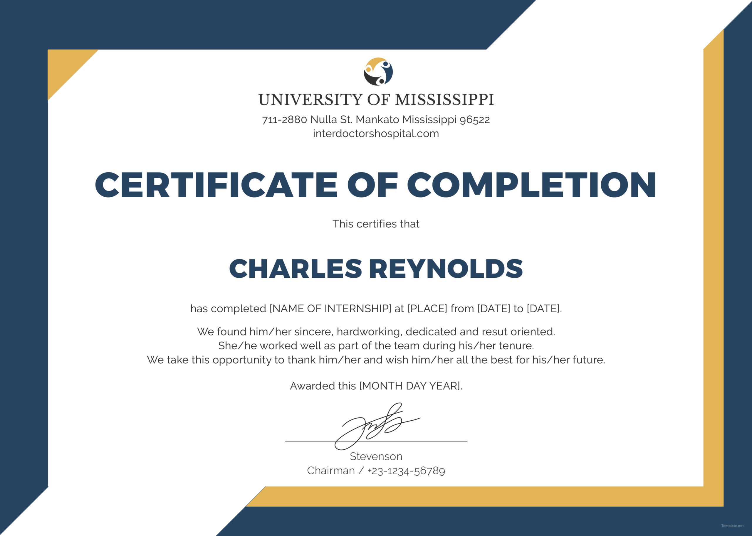 🥰free Certificate Of Completion Template Sample With Example🥰 Pertaining To Certificate Of Completion Free Template Word