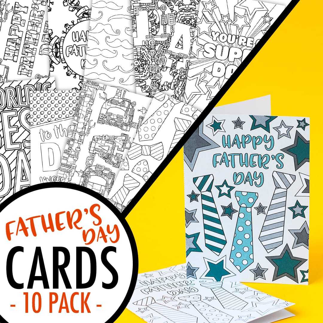 Father's Day Coloring Cards | 10 Pack For Fathers Day Card Template
