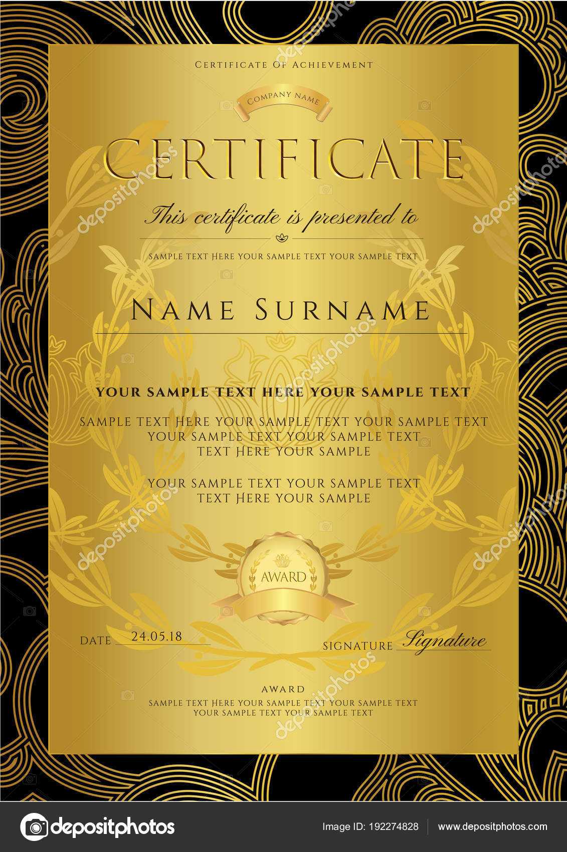 Filigree Scroll Template | Certificate Diploma Golden Design With Regard To Certificate Scroll Template