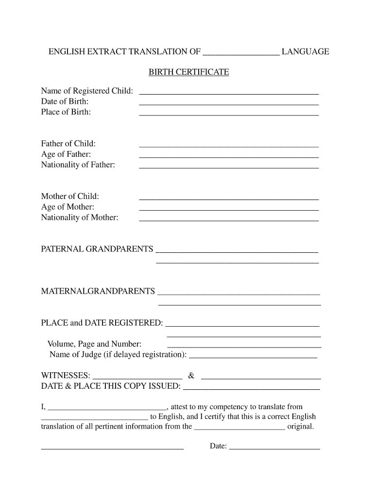 Fillable Birth Certificate Template For Translation – Fill Within Birth Certificate Templates For Word