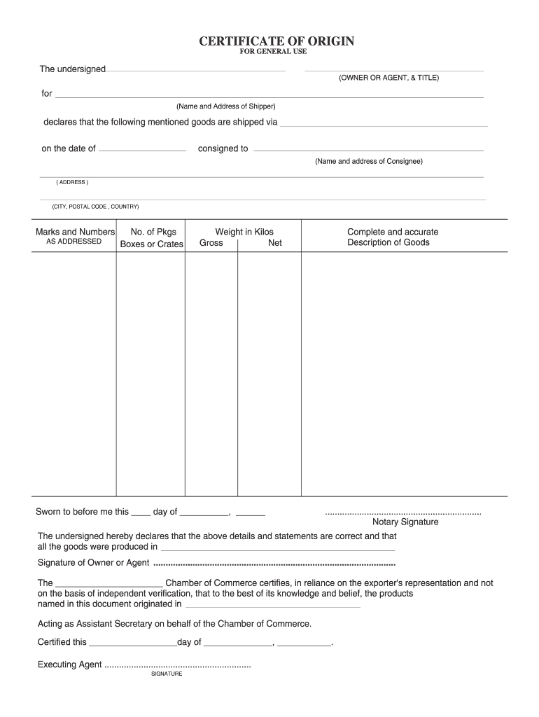 Fillable Certificate Of Origin For General Use – Fill Online Throughout Generic Certificate Template