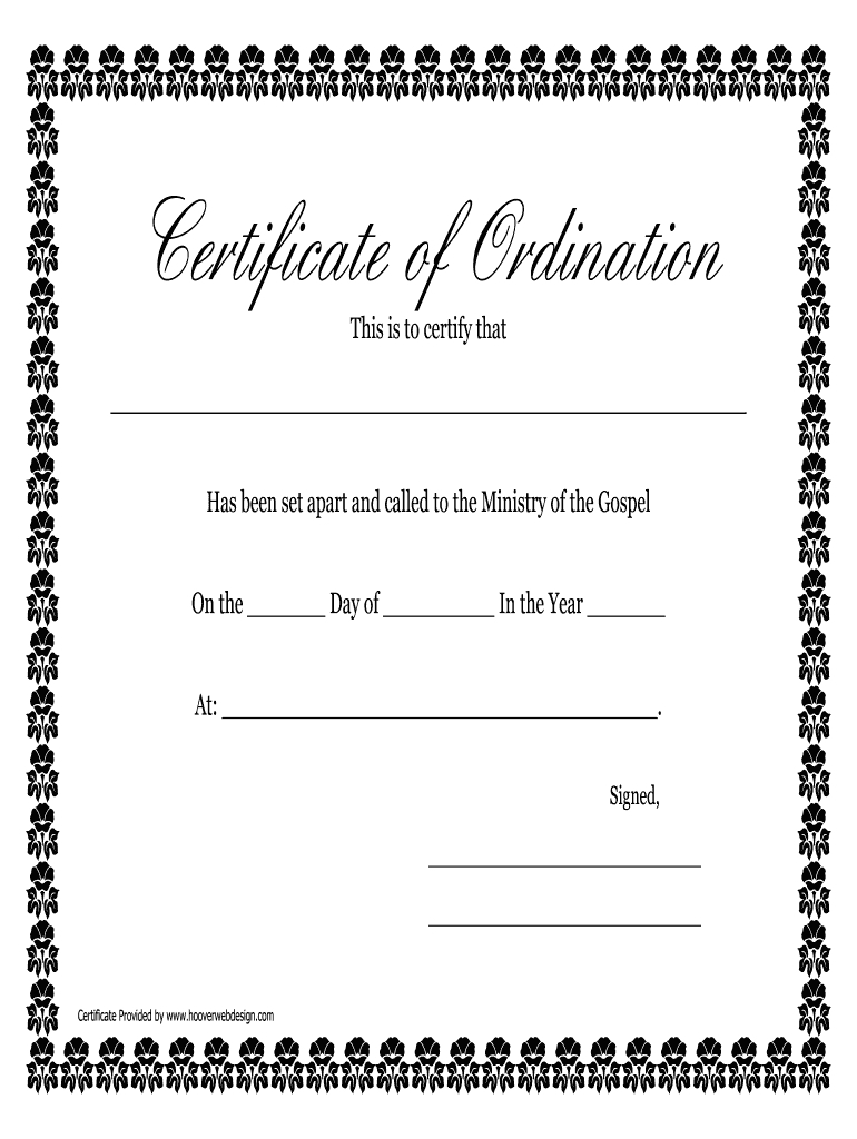 Fillable Online Printable Certificate Of Ordination With Pertaining To Ordination Certificate Template
