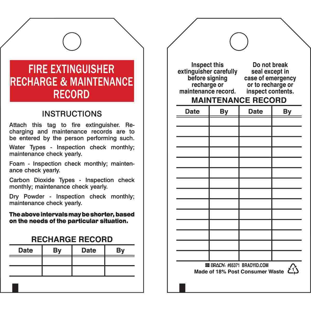 Fire Extinguisher Recharge And Maintenance Record Tags Throughout Fire Extinguisher Certificate Template
