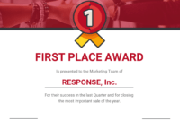 First Place Award Certificate Template in First Place Award Certificate Template