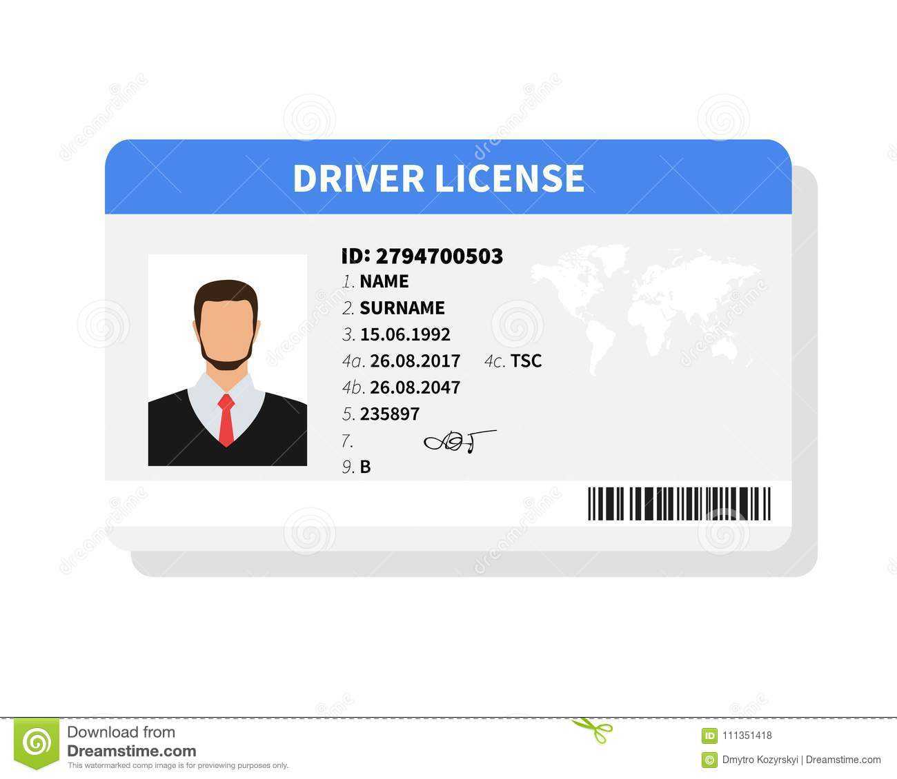 Flat Man Driver License Plastic Card Template With Personal Identification Card Template