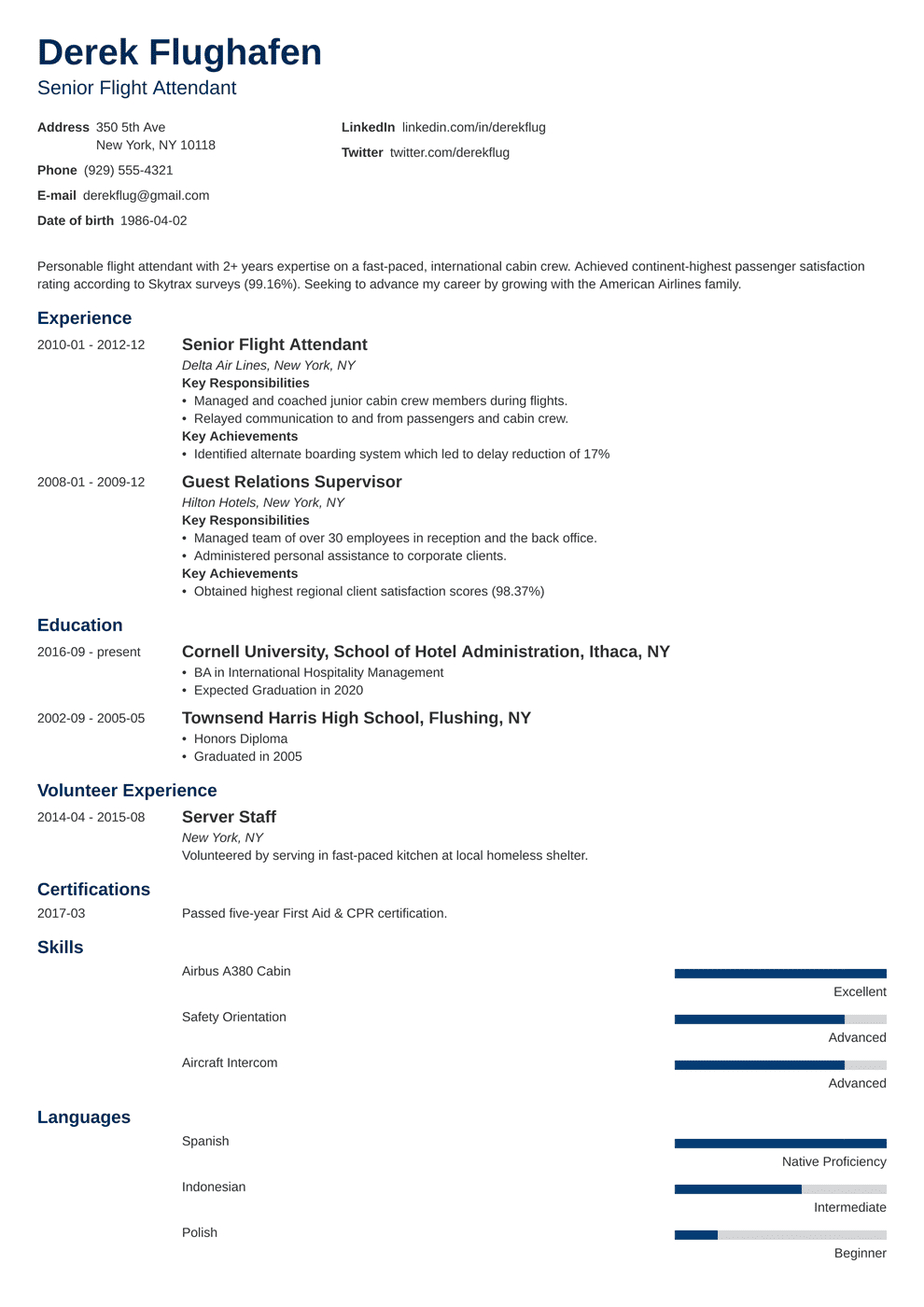 Flight Attendant Resume Sample [Also With No Experience] In Fit To Fly Certificate Template