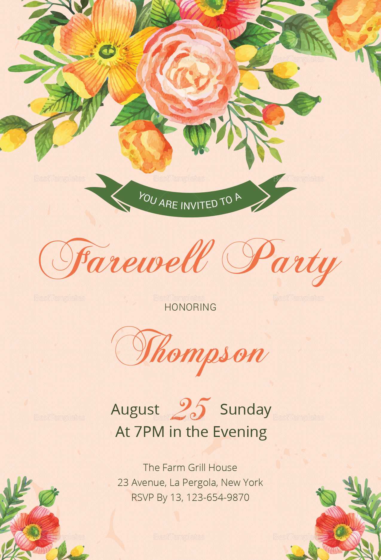 Floral Farewell Party Invitation Template Regarding Farewell Card Template Word