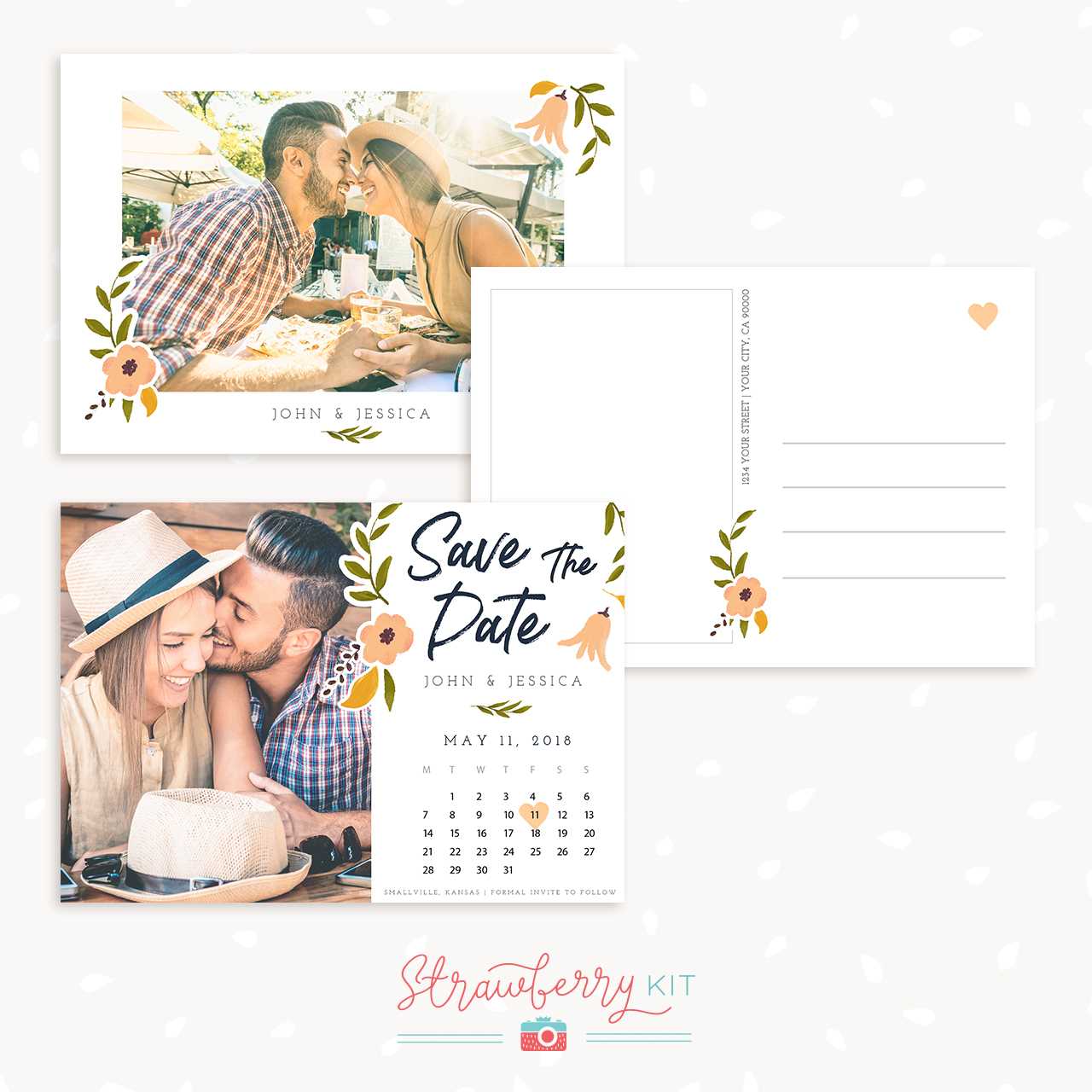 Floral Save The Date Calendar Card Template – Strawberry Kit Throughout Save The Date Cards Templates