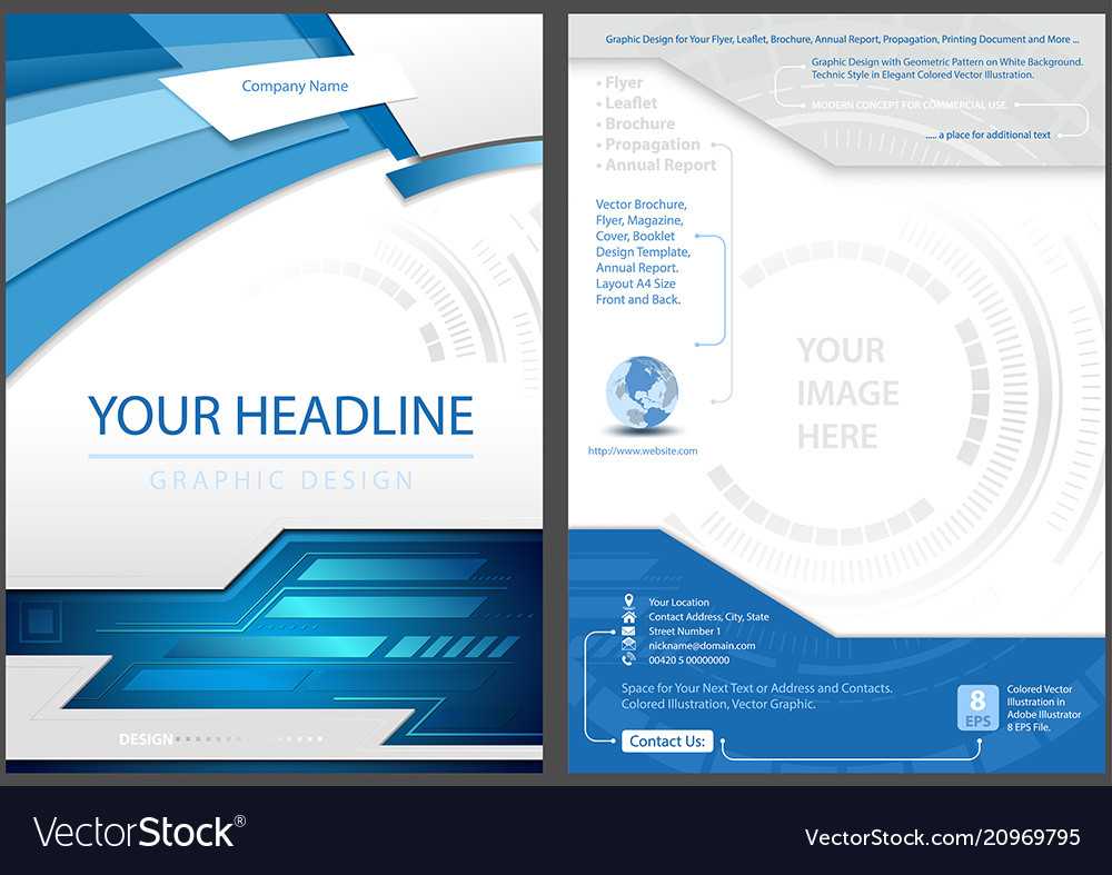 Flyer Template In Blue Tech Style Within Technical Brochure Template