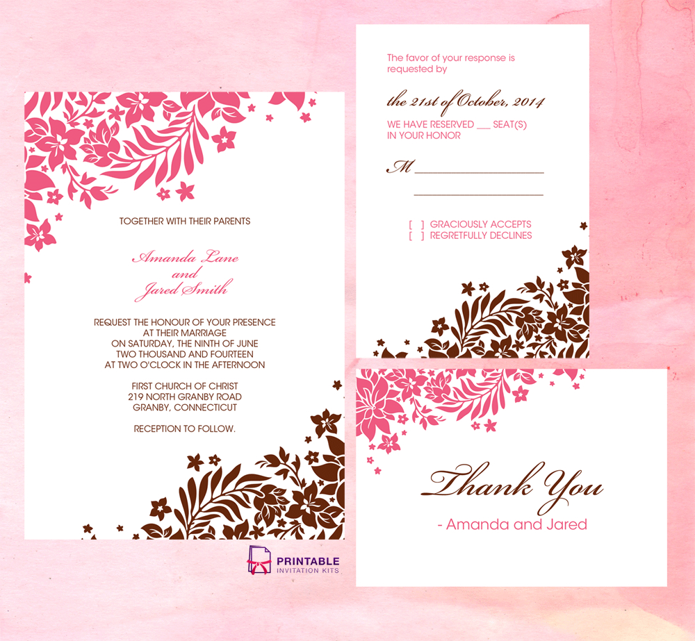 Foliage Borders Invitation, Rsvp And Thank You Cards For Church Invite Cards Template