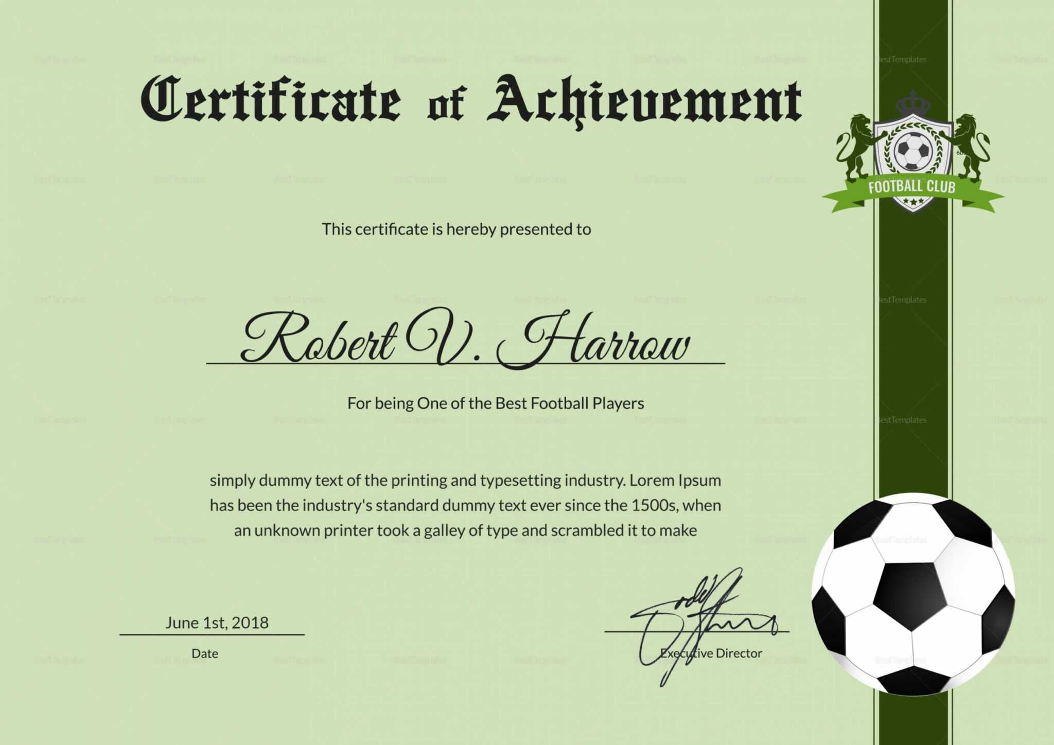 Football Achievement Award Design Template In Psd Word With Soccer 