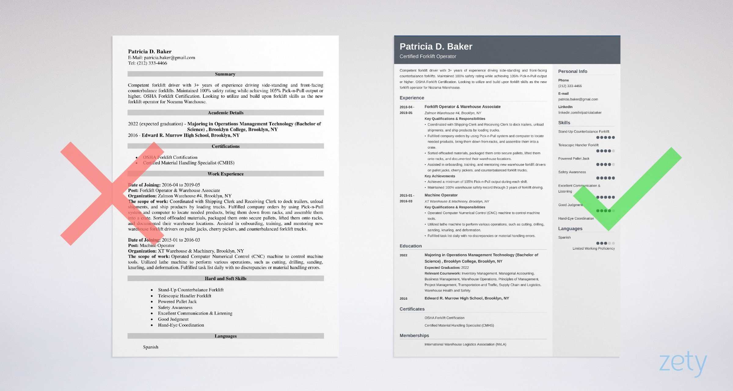 Forklift Operator Resume: Sample & Job Description Guide With Regard To Forklift Certification Template