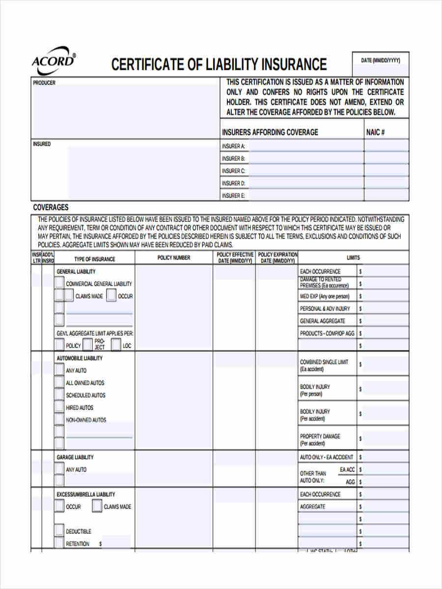 Free 9+ Liability Insurance Forms In Pdf | Ms Word Intended For Certificate Of Liability Insurance Template