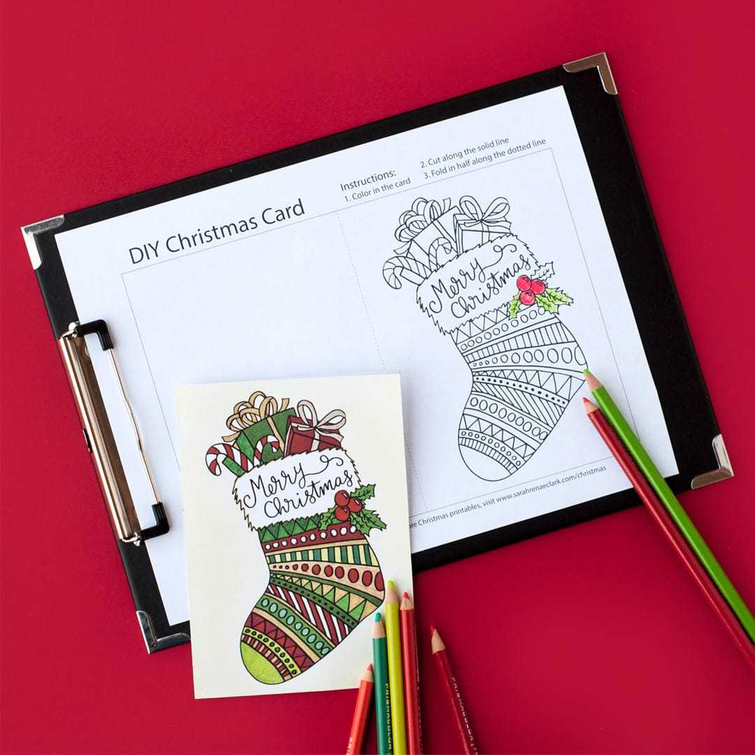 Free Christmas Coloring Card Intended For Diy Christmas Card Templates