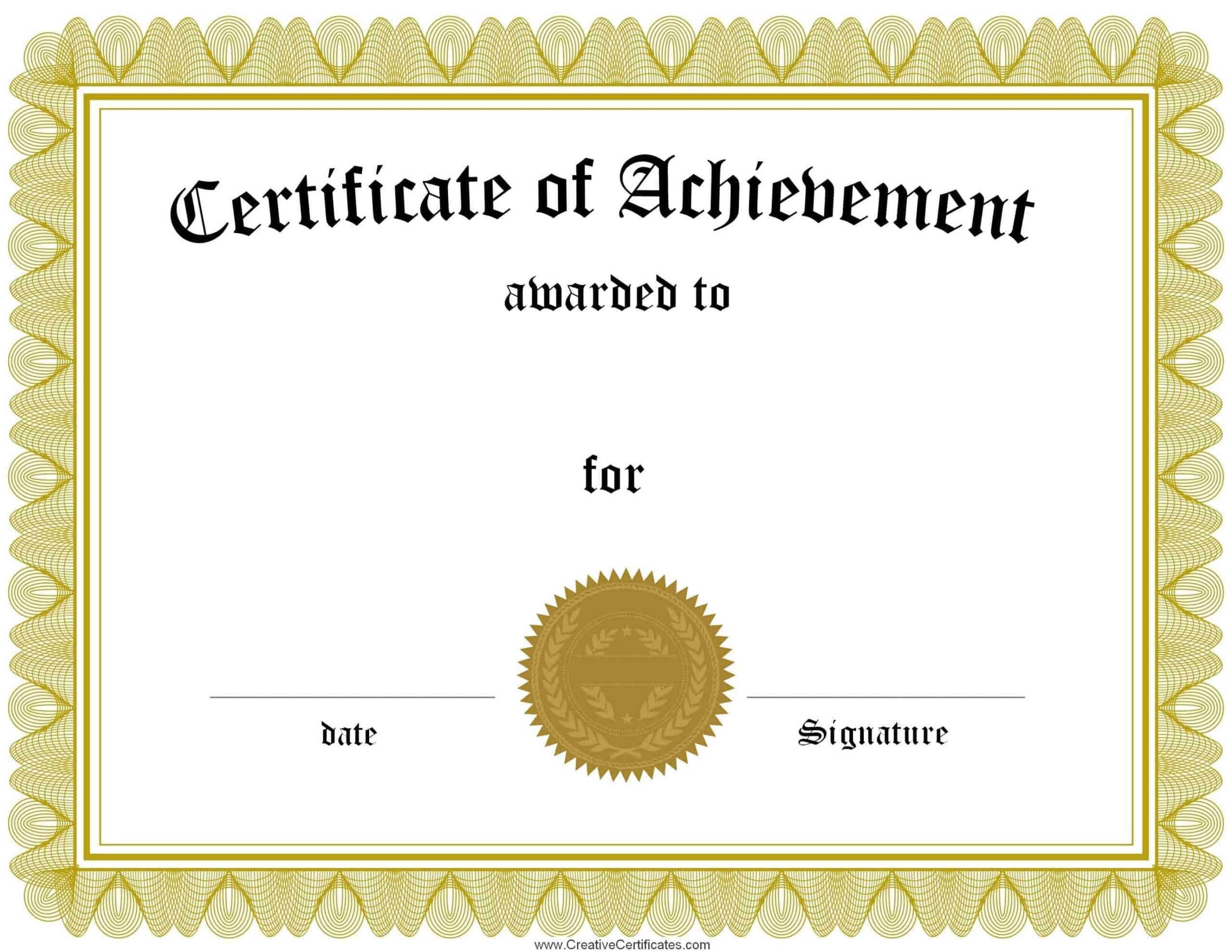 Free Customizable Certificate Of Achievement Pertaining To Free Printable Certificate Of Achievement Template