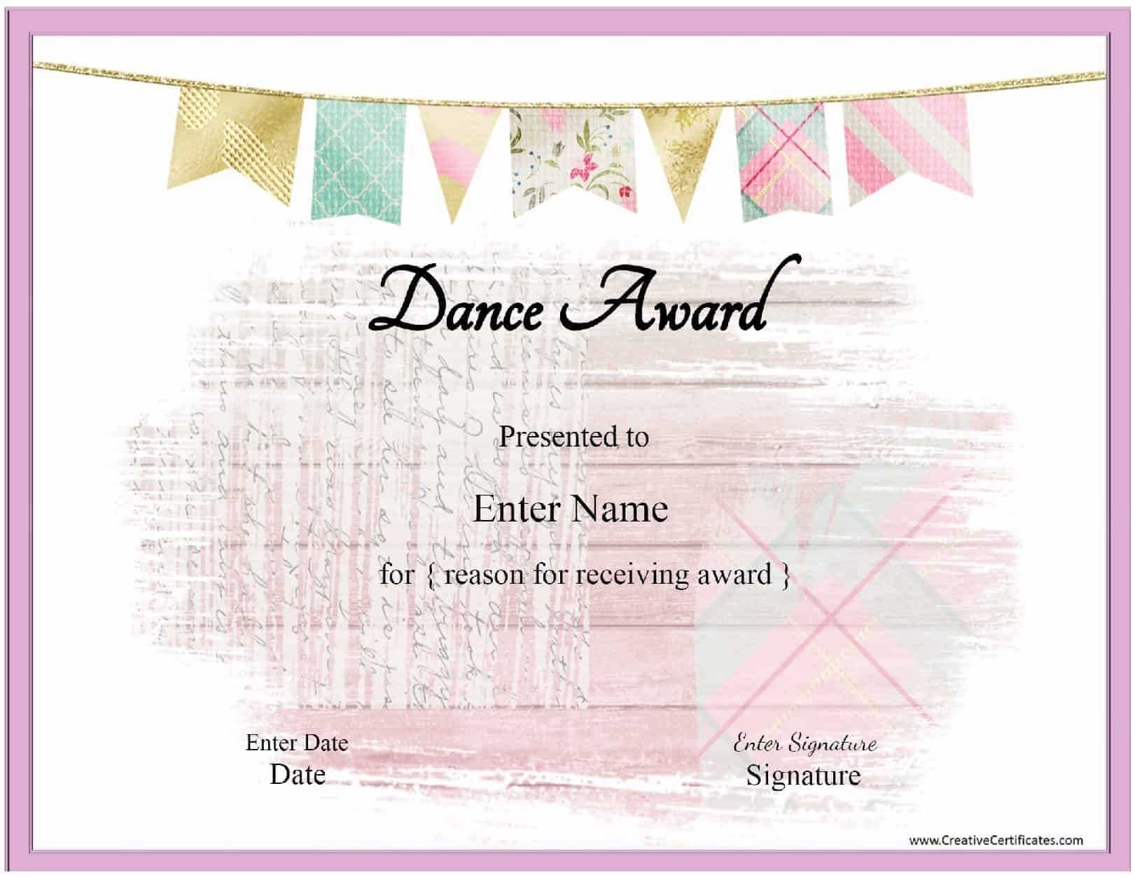 Free Dance Certificate Template – Customizable And Printable Within Dance Certificate Template
