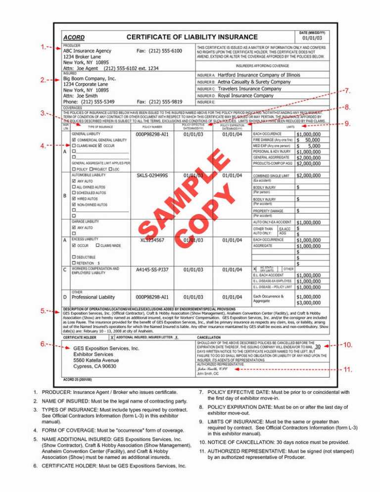 Acord Insurance Certificate Template