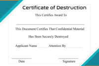 Free Printable Certificate Of Destruction Sample intended for Certificate Of Destruction Template