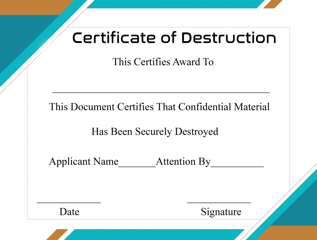 Free Printable Certificate Of Destruction Sample Regarding Hard Drive Destruction Certificate Template