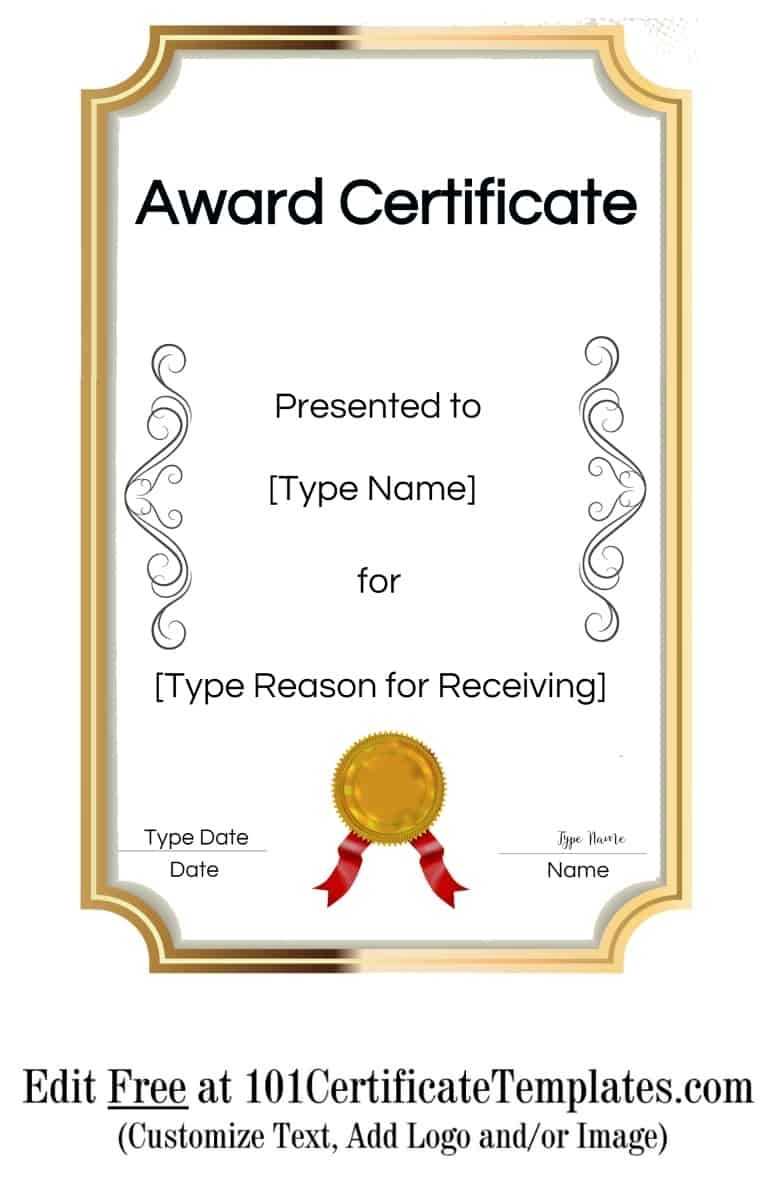 Free Printable Certificate Templates | Customize Online With With Printable Certificate Of Recognition Templates Free