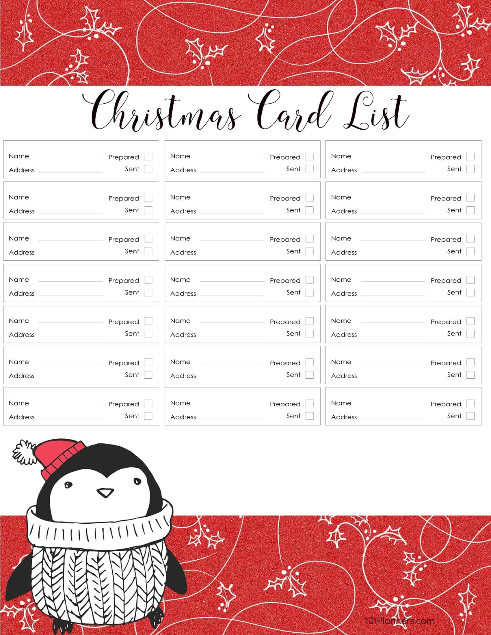 Free Printable Christmas Gift List Template For Christmas Card List Template