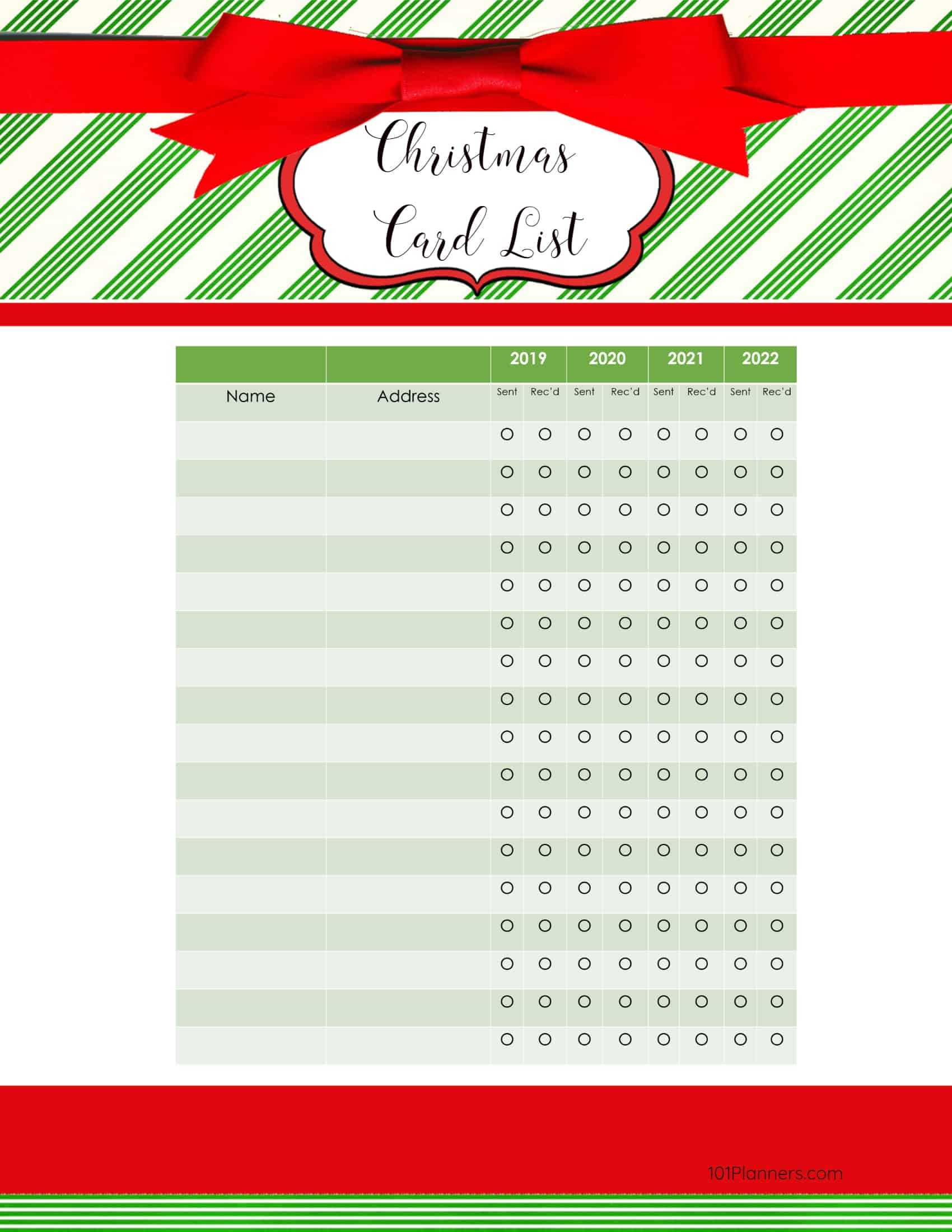 Free Printable Christmas Gift List Template For Christmas Card List Template