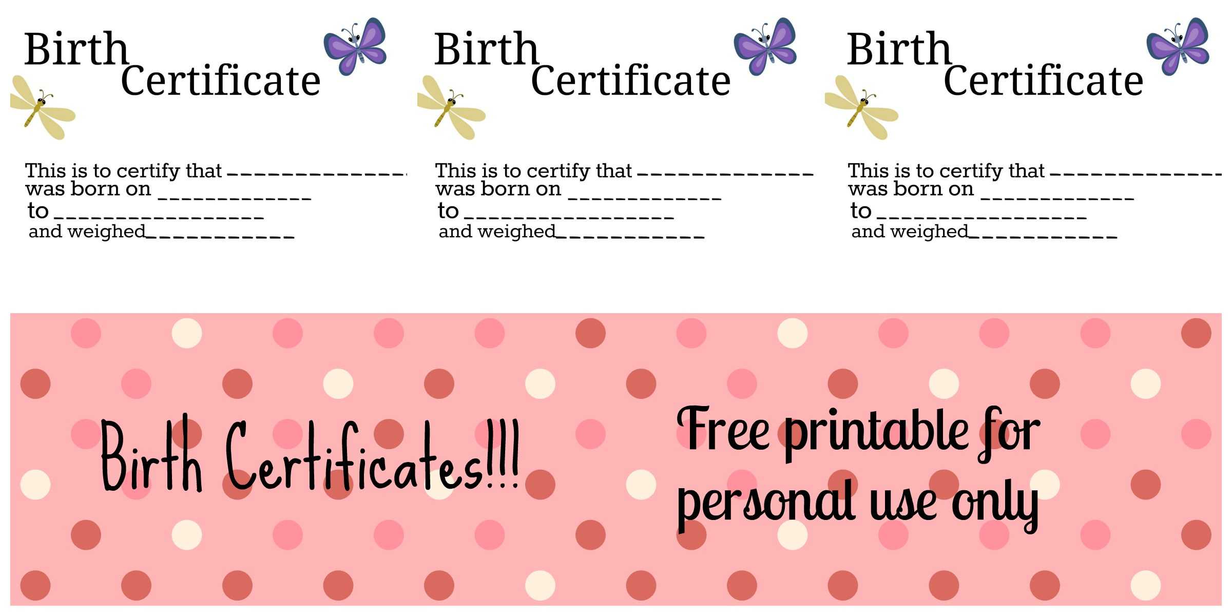 Free Printable: Doll Birth Certificates And Announcements Within Baby Doll Birth Certificate Template