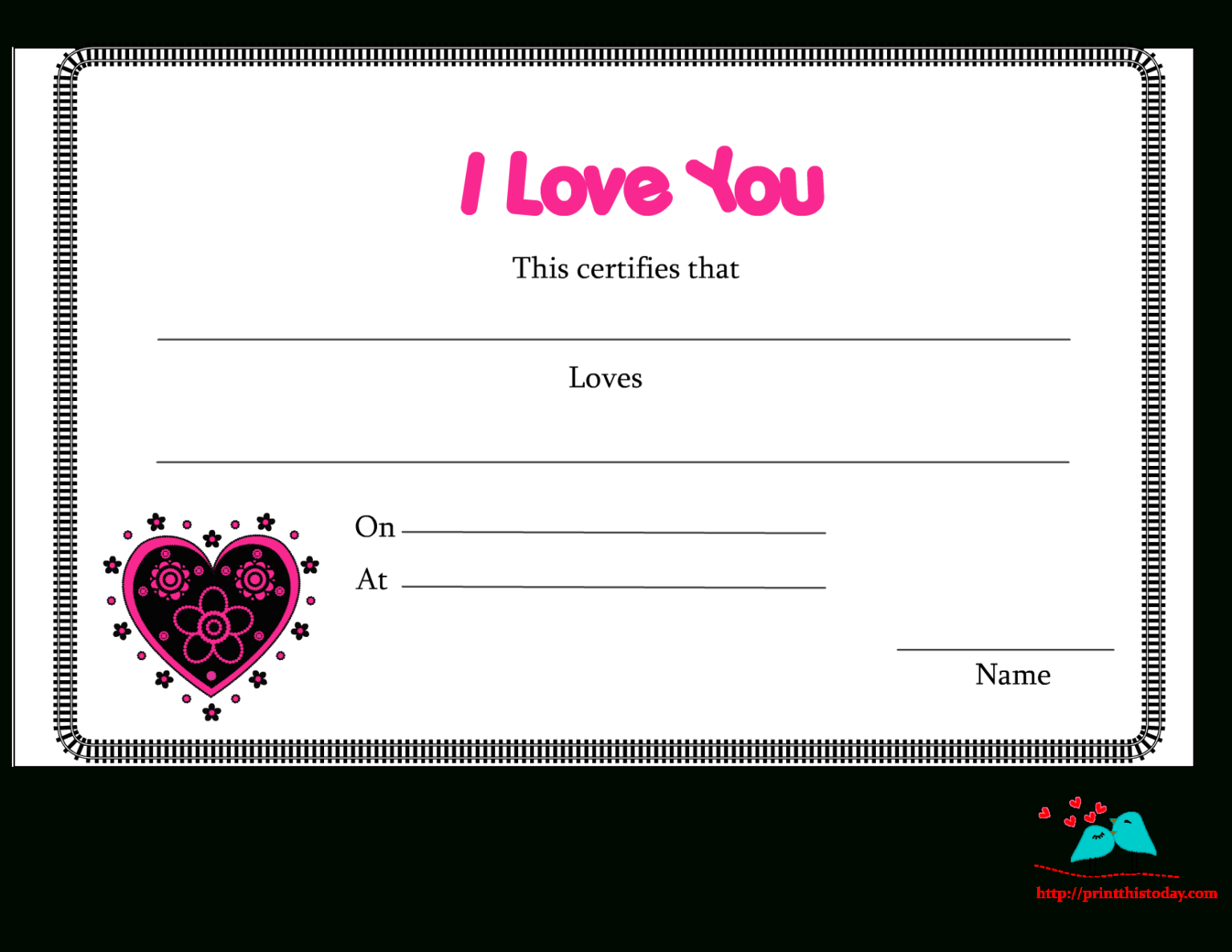 Free Printable Love Certificates Throughout Love Certificate Templates ...