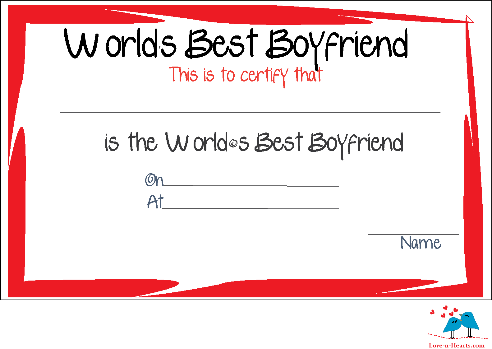 Free Printable World's Best Boyfriend Certificates In Free Printable Funny Certificate Templates