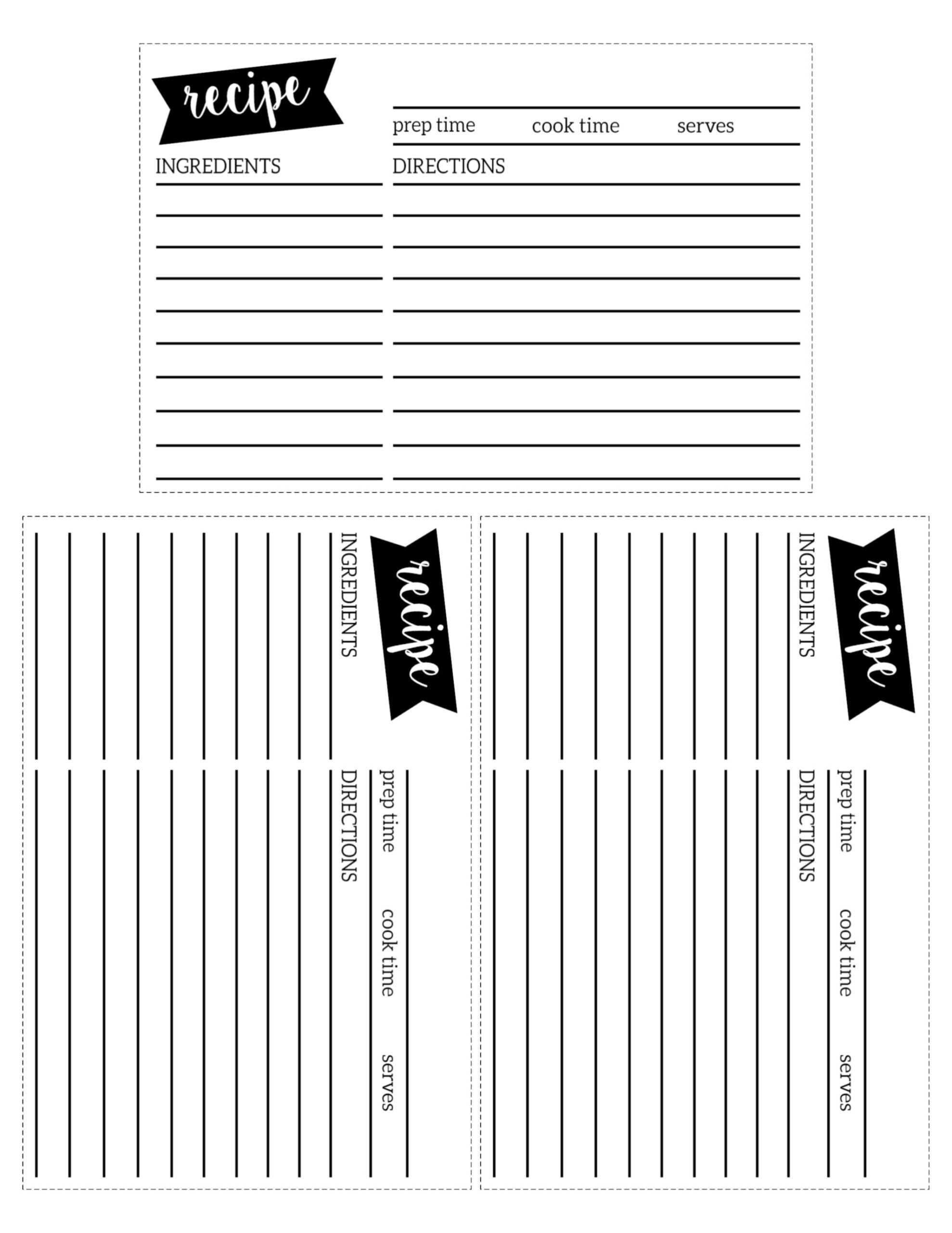 Free Recipe Card Template Printable – Paper Trail Design For Place Card Template Free 6 Per Page