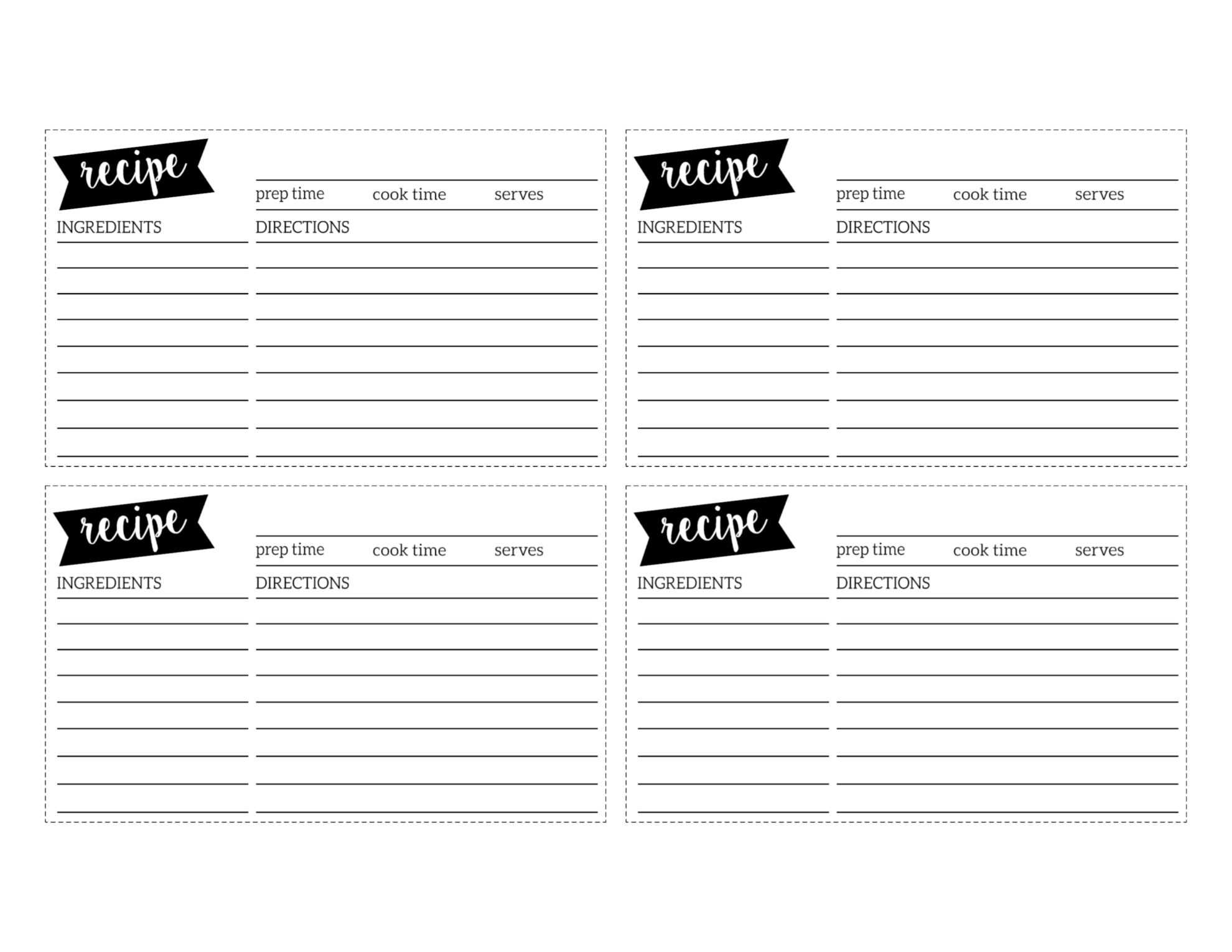 Free Recipe Card Template Printable – Paper Trail Design Inside Place Card Template Free 6 Per Page