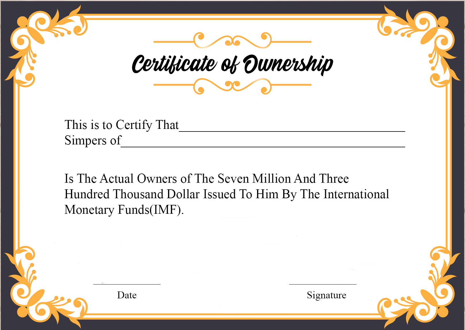 Free Sample Certificate Of Ownership Templates | Certificate Pertaining To Ownership Certificate Template