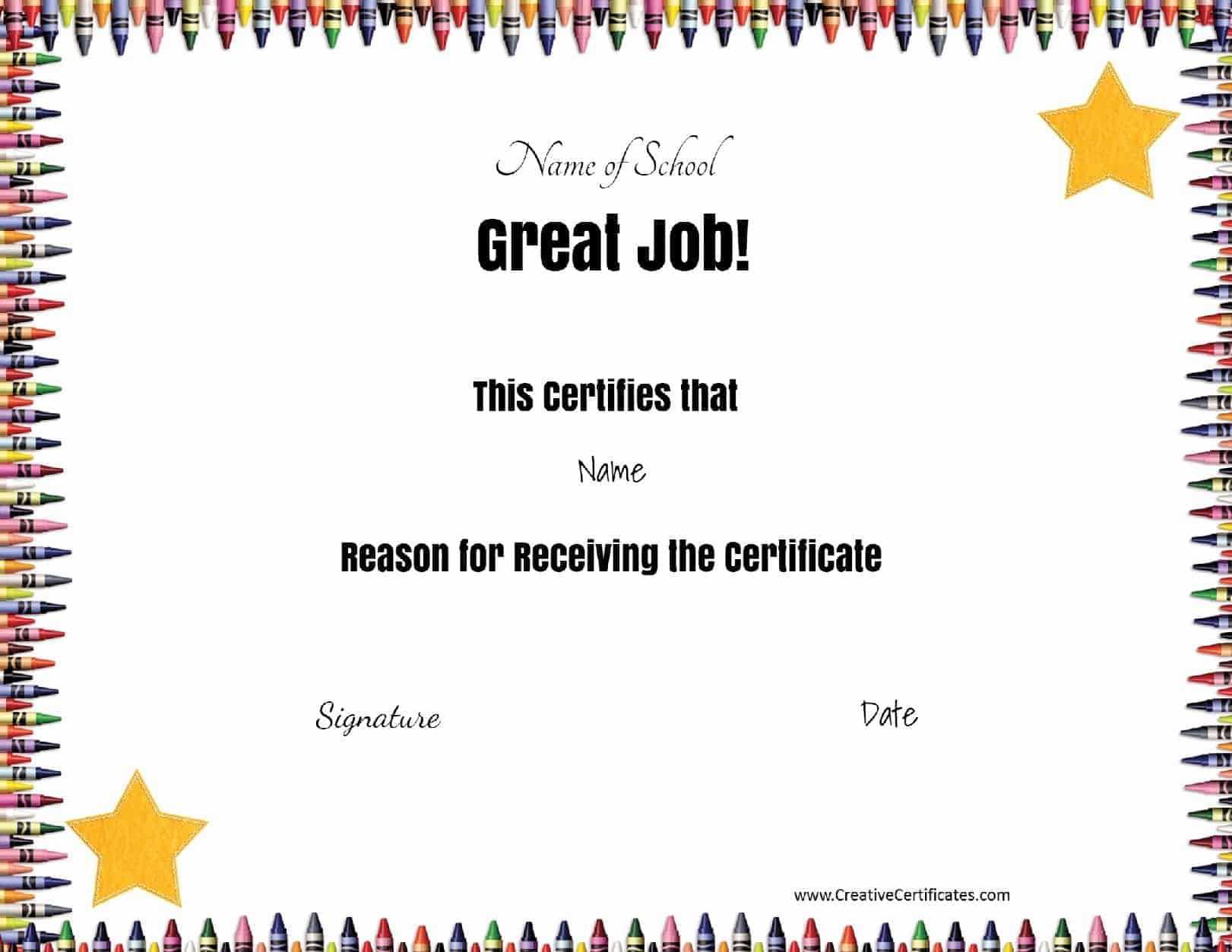 Free School Certificates & Awards Throughout Good Job Certificate Template