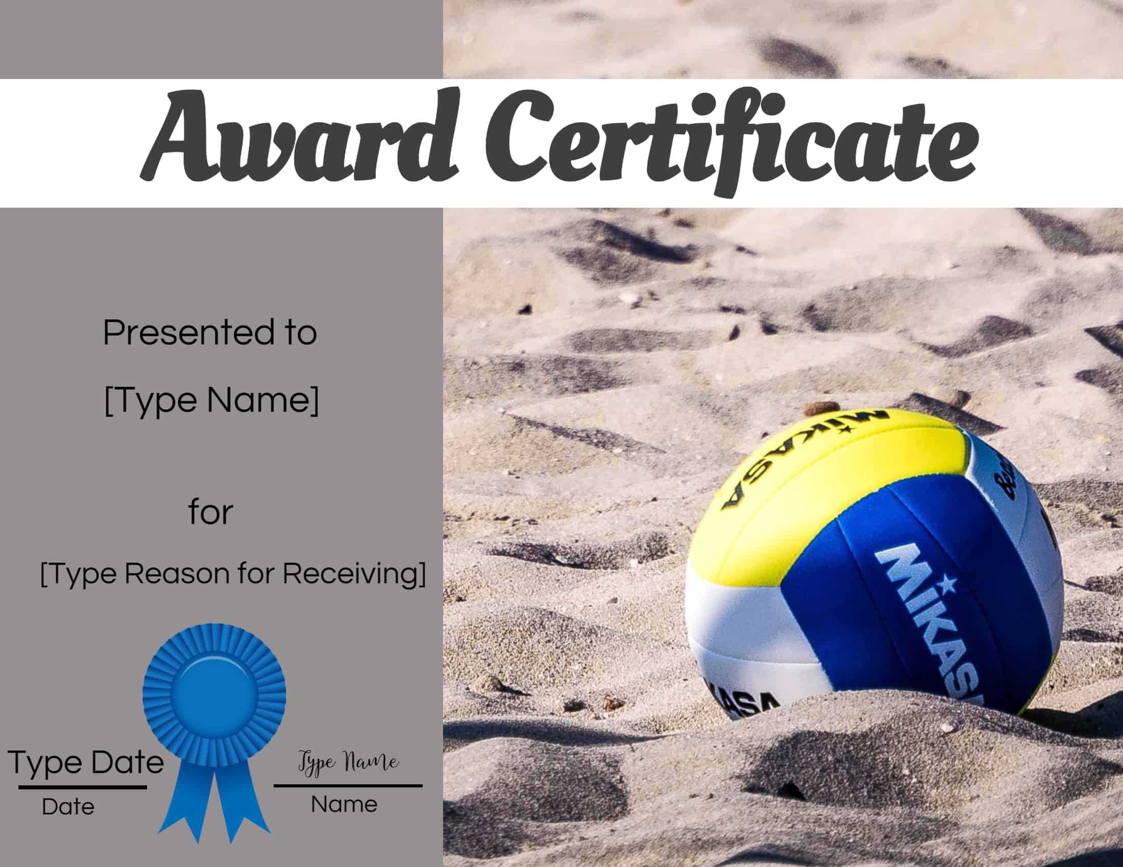 Free Volleyball Certificate | Edit Online And Print At Home For Rugby League Certificate Templates