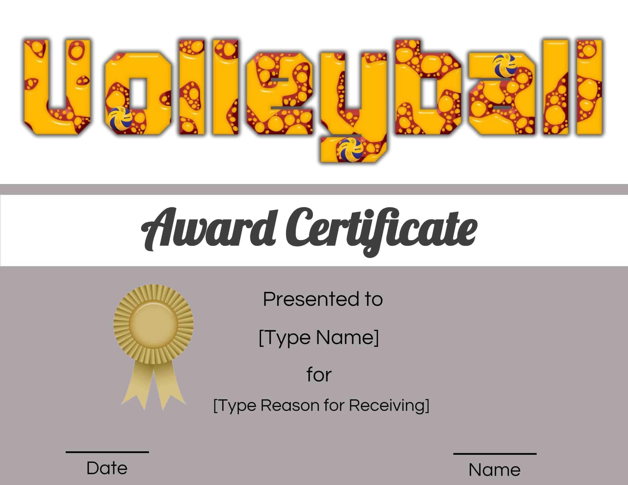 Free Volleyball Certificate | Edit Online And Print At Home Intended For Player Of The Day Certificate Template