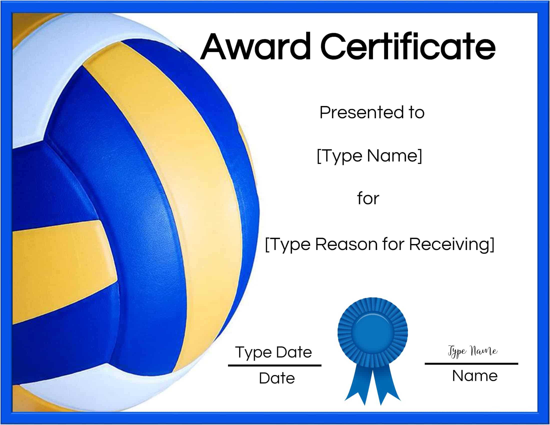 Free Volleyball Certificate | Edit Online And Print At Home Pertaining To Player Of The Day Certificate Template