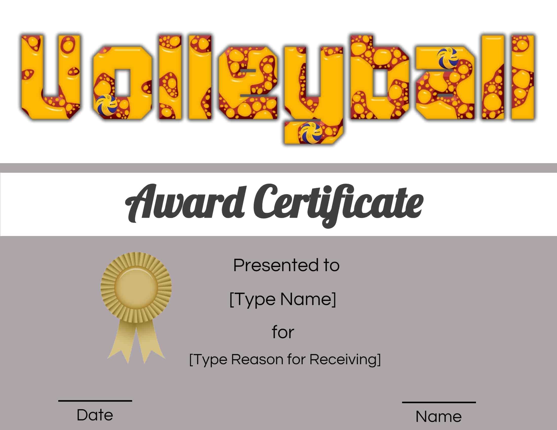 Free Volleyball Certificate | Edit Online And Print At Home Throughout Rugby League Certificate Templates