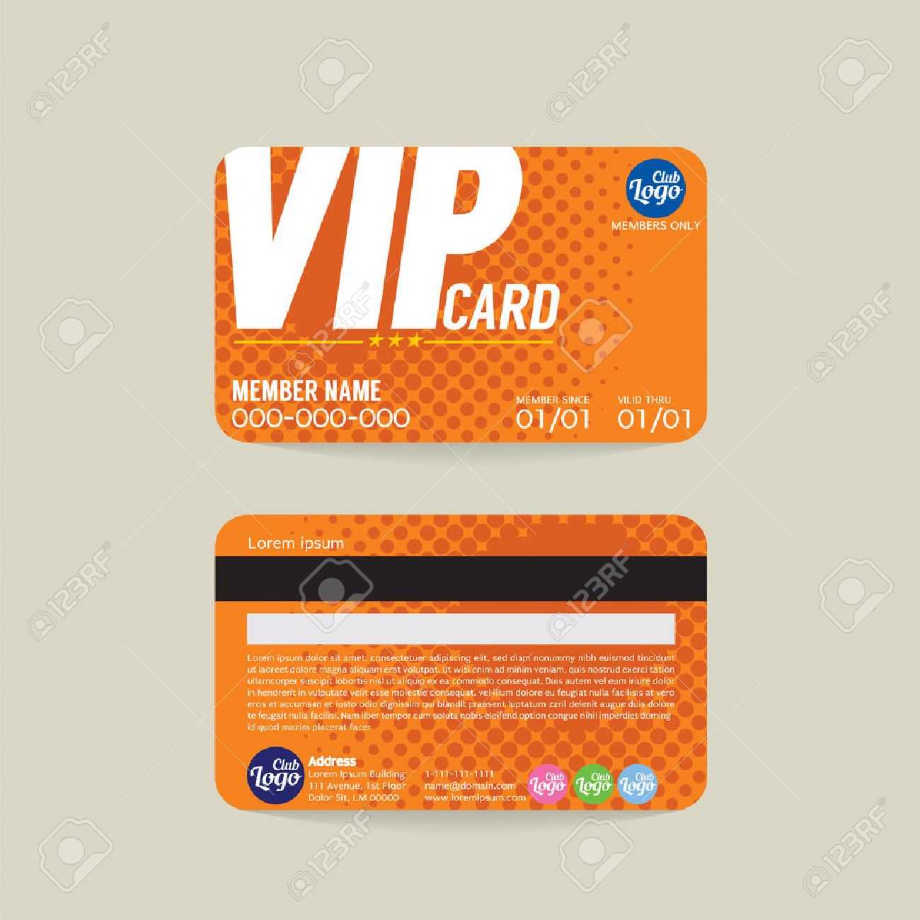 Front And Back Vip Member Card Template Vector Illustration Intended For Membership Card Template Free